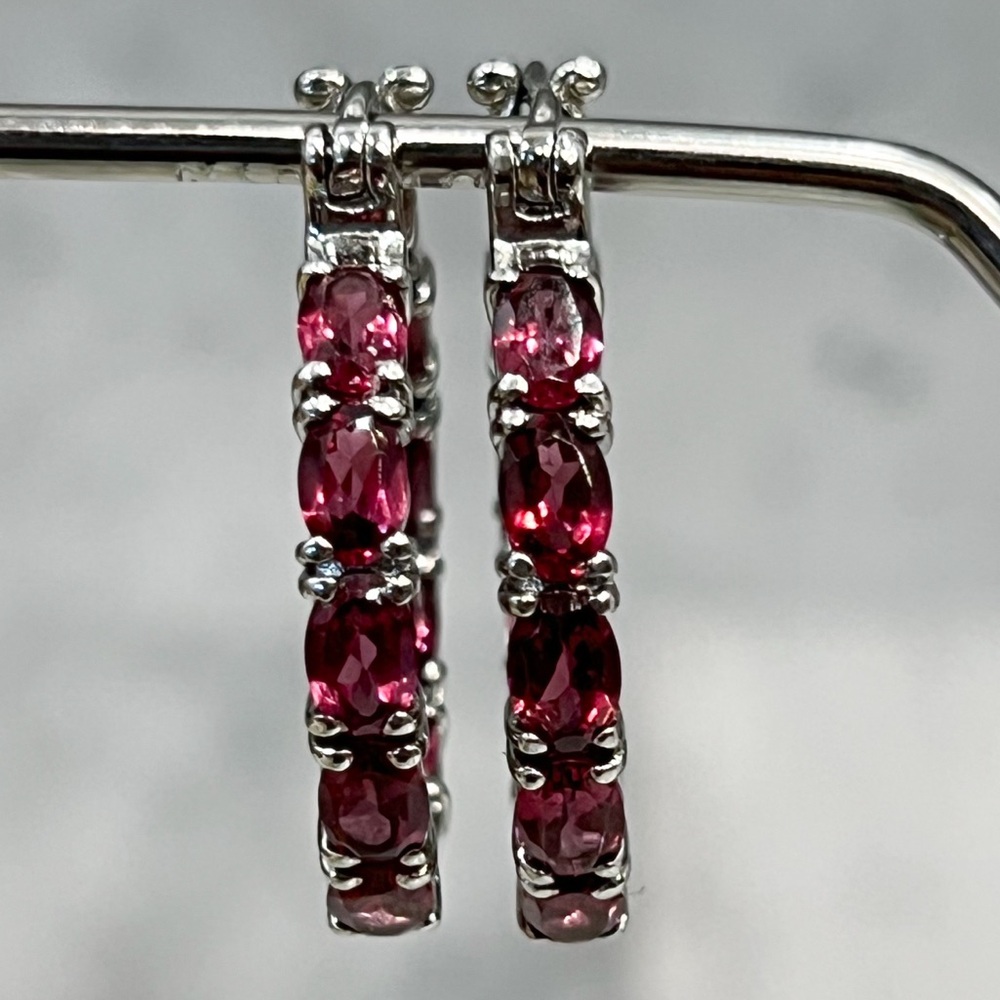 Orissa Rhodolite Garnet Silver Inside Out Hoops